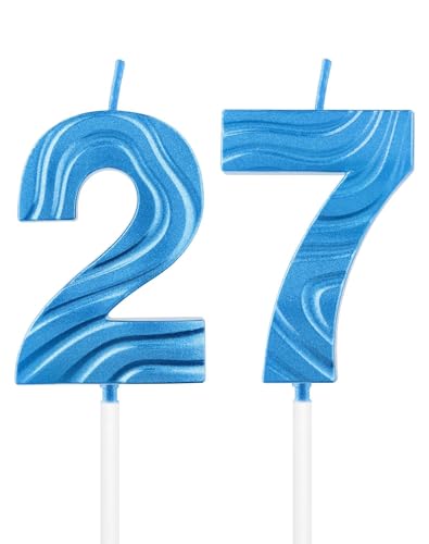 Blaue Kerze mit der Zahl 27, saphirblaue Kerze zum 27. Geburtstag, tiefblaue Kuchenkerzen, Dekorationen für Abschlussfeier, Geburtstag, Jahrestag, Feier, Topper Supplies von mciskin