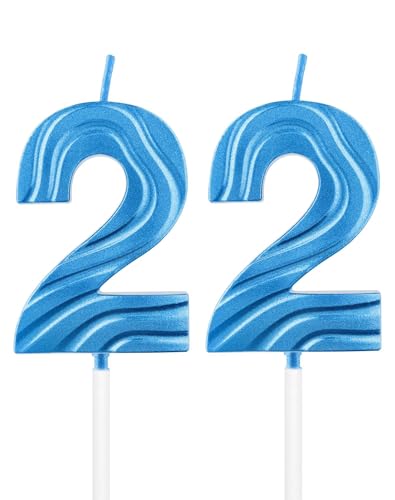 Blaue Zahl 22 Kerzen, saphirblaue Kerze zum 22. Geburtstag, tiefblaue Kuchenkerzen, Dekorationen für Abschlussfeier, Geburtstag, Jahrestag, Feier, Topper Supplies von mciskin