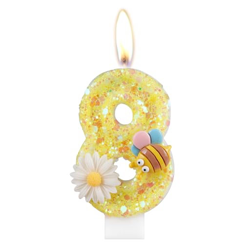 Blume Geburtstagskerzen, Zahl 8 Kerzen mit Biene für Kuchen, Mädchen 8. Geburtstag Dekorationen, Gelb Glitzer Geburtstagskerzen, Honigbiene Kuchen Kerzen Toppers für Mädchen Baby Geburtstag Party Blume Geburtstagskerzen, Zahl 8 Kerzen mit Biene für Kuchen, Mädchen 8. Geburtstag Dekorationen, Gelb Glitzer Geburtstagskerzen, Honigbiene Kuchen Kerzen Toppers für Mädchen Baby Geburtstag Party von mciskin
