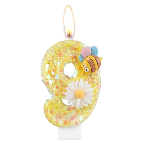 Blume Geburtstagskerzen, Zahl 9 Kerzen mit Biene für Kuchen, Mädchen 9 Geburtstag Dekorationen, Gelb Glitzer Geburtstagskerzen Honigbiene Kuchen Kerzen Topper für Mädchen Baby Geburtstag Party Blume Geburtstagskerzen, Zahl 9 Kerzen mit Biene für Kuchen, Mädchen 9 Geburtstag Dekorationen, Gelb Glitzer Geburtstagskerzen Honigbiene Kuchen Kerzen Topper für Mädchen Baby Geburtstag Party von mciskin