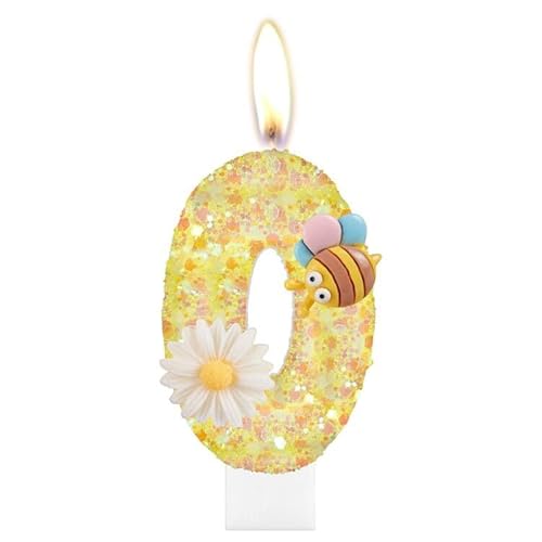 Blume Nummer 0 Kerzen mit Biene für Kuchen, Blumen-Geburtstagskerzen, Mädchen Jungen Geburtstagsdekoration, gelbe Glitzer-Geburtstagskerzen, Honigbienenkuchenkerzen, Toppers für Mädchen Blume Nummer 0 Kerzen mit Biene für Kuchen, Blumen-Geburtstagskerzen, Mädchen Jungen Geburtstagsdekoration, gelbe Glitzer-Geburtstagskerzen, Honigbienenkuchenkerzen, Toppers für Mädchen von mciskin