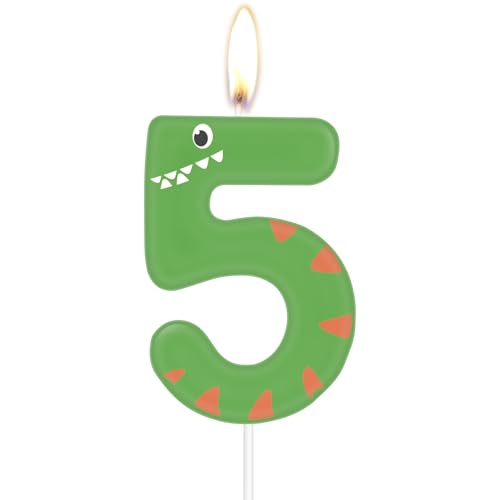 Dinosaurier-Zahlen-Geburtstagskerzen, Dschungel-Party, Happy Birthday, Dekoration, Kuchen-Nummer 5, Cupcake-Topper für Jungen, Mädchen, Kinder, Dinosaurier-Waldthema, 5. Geburtstag, Party-Dekorationen von mciskin