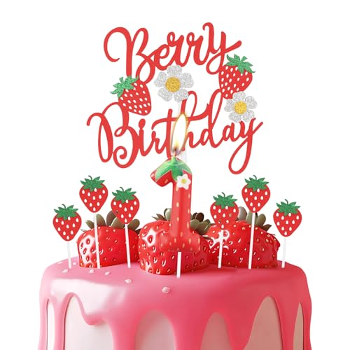 Erdbeere 1 Geburtstagskerzen, rote Erdbeere Nummer 1 Kerze für Kuchen, rote Beere Geburtstagskuchenaufsätze mit weißen Blumen, Erdbeer Themen für Mädchen und Jungen 1st Geburtstag Dekorationen Erdbeere 1 Geburtstagskerzen, rote Erdbeere Nummer 1 Kerze für Kuchen, rote Beere Geburtstagskuchenaufsätze mit weißen Blumen, Erdbeer Themen für Mädchen und Jungen 1st Geburtstag Dekorationen von mciskin