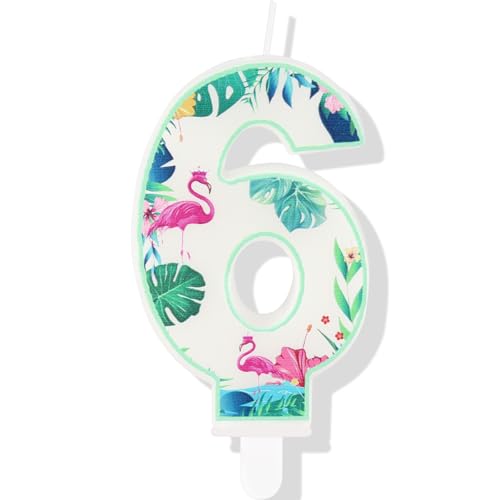 Flamingo-Kerzen zum 6. Geburtstag, Flamingo-Zahl 6, Kerzen für Kuchen, Hawaii-Kuchenaufsätze, Flamingo-Themen-Geburtstagstortendekorationen für Jungen, Mädchen, Kindergeburtstag, Hawaii-Partyzubehör von mciskin