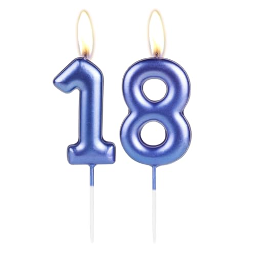 Funkelnde dunkelblaue Zahlenkerze zum 18. Geburtstag, Perlblau, Zahl 18, Kuchenkerze, Geburtstagskuchenaufsatz, Cupcake-Dekoration, Mädchen, Jungen, Hochzeitstag von mciskin