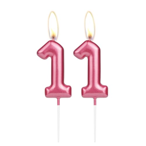 Funkelnde helle rote Geburtstagszahl Kerze, Rose Nummer 11 Kuchen Kerze, Geburtstagskuchen Topper Cupcake Mädchen Junge, Hochzeitstag Dekoration von mciskin