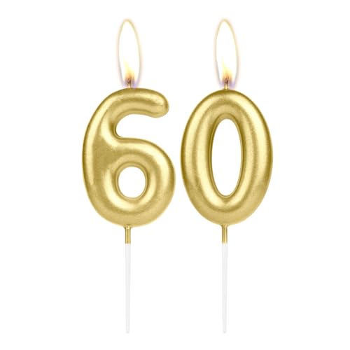 Funkelndes Licht goldene Geburtstagszahl Kerze, goldene Zahl 60 Kuchen Kerze, Geburtstagskuchen Topper Cupcake Mädchen Boy, Hochzeitstag Dekoration von mciskin
