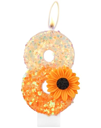 Orange Gänseblümchen Geburtstagskerzen, Orange Geburtstag Zahl 8 Kerzen für Geburtstagskuchen, niedliche Blume 8 Geburtstagskerze, Glitzer-Blumenkerze für Mädchen 8th Geburtstag Party-Dekorationen Orange Gänseblümchen Geburtstagskerzen, Orange Geburtstag Zahl 8 Kerzen für Geburtstagskuchen, niedliche Blume 8 Geburtstagskerze, Glitzer-Blumenkerze für Mädchen 8th Geburtstag Party-Dekorationen von mciskin