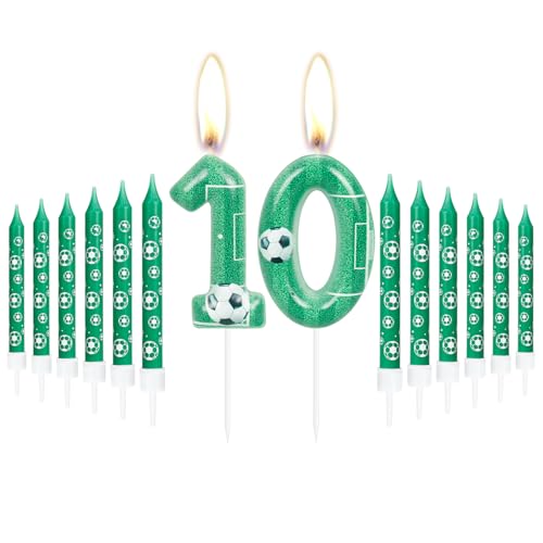 Geburtstag Zahl Kerzen 10, Fußball Geburtstag Zahlenkerzen, Grün Zahlenkuchen Kerzen mit 12 Verlängerungsstäben, Party Dekorationen für Unvergessliche Feiern Geburtstag Zahl Kerzen 10, Fußball Geburtstag Zahlenkerzen, Grün Zahlenkuchen Kerzen mit 12 Verlängerungsstäben, Party Dekorationen für Unvergessliche Feiern von mciskin