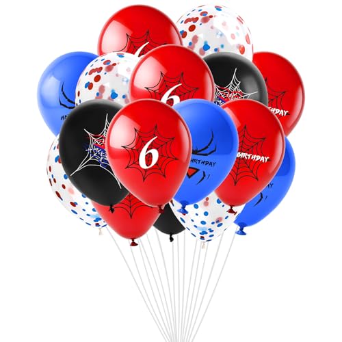 Geburtstagsballons mit Spinnen-Motiv, 30,5 cm, rot, schwarz, blau, Latex-Material, Spinnen-Motiv, 6. Party-Luftballons, Zahl 6, Cartoon-Konfetti-Dekorationen für Jungenparty Geburtstagsballons mit Spinnen-Motiv, 30,5 cm, rot, schwarz, blau, Latex-Material, Spinnen-Motiv, 6. Party-Luftballons, Zahl 6, Cartoon-Konfetti-Dekorationen für Jungenparty von mciskin
