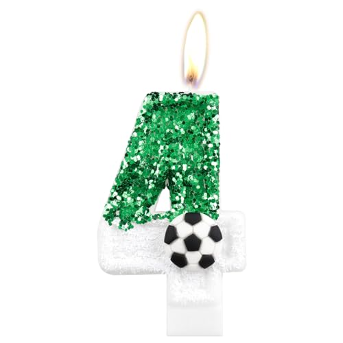 Geburtstagskerze mit Fußball-Zahl 4, funkelnde Pailletten, grün-weiß, Geburtstagskuchenaufsatz, Dekorationen für Geburtstagsparty, Fußball-Themen-Aktivitäten, Hochzeit, Jubiläumsbedarf Geburtstagskerze mit Fußball-Zahl 4, funkelnde Pailletten, grün-weiß, Geburtstagskuchenaufsatz, Dekorationen für Geburtstagsparty, Fußball-Themen-Aktivitäten, Hochzeit, Jubiläumsbedarf von mciskin