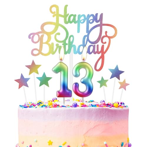 Regenbogen 13th Geburtstag Kerzen, Regenbogen Zahl 13 Kerze für Kuchen, Regenbogen Happy Birthday Kerze Kuchen Toppers, Bunte Kuchen Kerzen Kuchen Toppers für Mädchen Jungen 13th Geburtstag Dekora Regenbogen 13th Geburtstag Kerzen, Regenbogen Zahl 13 Kerze für Kuchen, Regenbogen Happy Birthday Kerze Kuchen Toppers, Bunte Kuchen Kerzen Kuchen Toppers für Mädchen Jungen 13th Geburtstag Dekora von mciskin