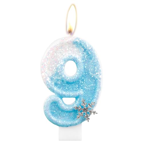 Geburtstagskerzen, glitzernde Zahlenkerze zum 9. Geburtstag, Schneeflocke, Zahl 9, Kerzen für Kuchen, blau-weiße Eiskönigin Kuchen-Kerzen, Toppers für Mädchen, Geburtstagsdekorationen, Partyzubehör Geburtstagskerzen, glitzernde Zahlenkerze zum 9. Geburtstag, Schneeflocke, Zahl 9, Kerzen für Kuchen, blau-weiße Eiskönigin Kuchen-Kerzen, Toppers für Mädchen, Geburtstagsdekorationen, Partyzubehör von mciskin
