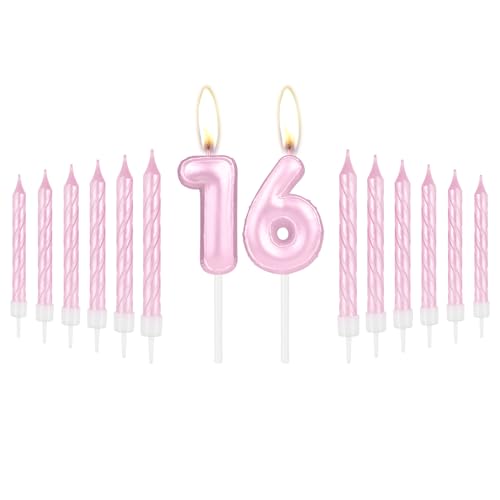 Geburtstagskerzen "Happy 16th Birthday", rosa Spiralkerzen, niedlicher 16 Kerzen, Kuchen-Cupcake-Topper für Mädchen, rosa Geburtstagsdekorationen für sie, rosa Thema für 16. Geburtstag, Hochzeitstag, von mciskin