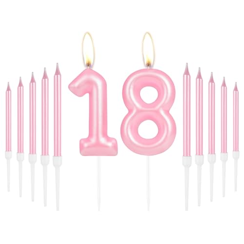 Geburtstagskerzen "Happy 18th Birthday", rosa langer Stab, Geburtstagskerzen, Zahl 18, Geburtstagskerzen für Kuchen, Kuchendekoration, für Frauen, Mädchen, Geburtstagsparty, 18. Hochzeitstag, von mciskin