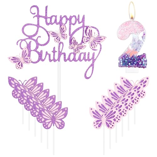 Geburtstagskerzen "Happy 2nd Butterfly", rosa lila Zahl 2 Kerze mit Schmetterlingskuchen, Cupcake-Topper für Mädchen, Kuchendekorationen zum 2. Geburtstag, niedlicher 2. Geburtstag Kuchenaufsatz für Geburtstagskerzen "Happy 2nd Butterfly", rosa lila Zahl 2 Kerze mit Schmetterlingskuchen, Cupcake-Topper für Mädchen, Kuchendekorationen zum 2. Geburtstag, niedlicher 2. Geburtstag Kuchenaufsatz für von mciskin