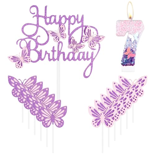 Geburtstagskerzen "Happy 7th Butterfly", rosa lila Zahl 7 Kerze mit Schmetterlingskuchen-Cupcake-Topper für Mädchen, 7. Geburtstag, Kuchendekoration, niedlicher 7. Geburtstag, Kuchenaufsatz für Geburtstagskerzen "Happy 7th Butterfly", rosa lila Zahl 7 Kerze mit Schmetterlingskuchen-Cupcake-Topper für Mädchen, 7. Geburtstag, Kuchendekoration, niedlicher 7. Geburtstag, Kuchenaufsatz für von mciskin
