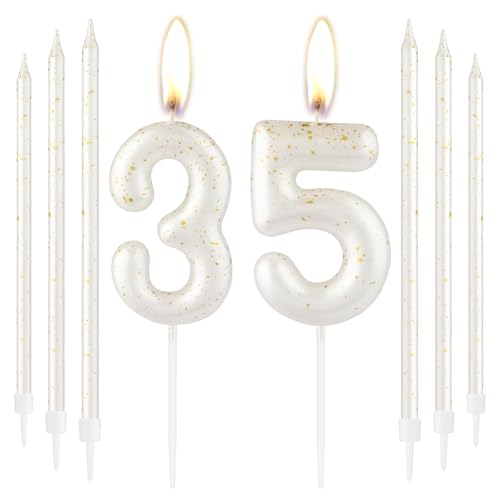 weiße -goldene Kerzen zum 35. Geburtstag, weiße Zahl 35 Kerzen mit goldenen Pailletten für Kuchen Frauen und Männer Dekoration, zum 35. Geburtstag für Mädchen und Jungen Geburtstag Party weiße -goldene Kerzen zum 35. Geburtstag, weiße Zahl 35 Kerzen mit goldenen Pailletten für Kuchen Frauen und Männer Dekoration, zum 35. Geburtstag für Mädchen und Jungen Geburtstag Party von mciskin