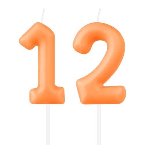 Geburtstagskerzen für Macaron-Zahlen, orangefarbene Kerzen zum 12. Geburtstag, Macaron-Orange, Zahl 12, Kerze für Kuchen, Macaron-Kuchenkerzen, Kuchendekoration für Mädchen und Jungen, 12. Geburtstag, von mciskin