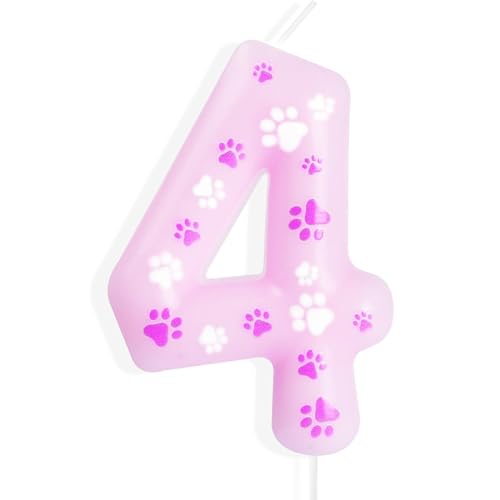 Geburtstagskerzen mit Hundepfotenabdruckmotiv, rosa 4th Geburtstagskerzen, rosa Hundepfotenabdruck Zahl 4 Kerzen, Kuchenaufsatz für Jungen Mädchen,4th Geburtstag Dekoration, Haustier-Partyzubehör Geburtstagskerzen mit Hundepfotenabdruckmotiv, rosa 4th Geburtstagskerzen, rosa Hundepfotenabdruck Zahl 4 Kerzen, Kuchenaufsatz für Jungen Mädchen,4th Geburtstag Dekoration, Haustier-Partyzubehör von mciskin
