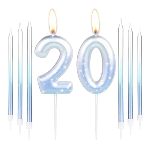 mciskin Geburtstagskuchenaufsatz ""Happy 20th Birthday"", blaue Geburtstagskerzen für 20. Geburtstag, bunte Kerzen für Jungen, Mädchen, Männer von mciskin