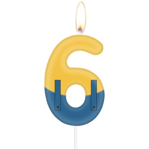 Gelbe und blaue Geburtstagskerzen, Zahl 6, Partykerzen, blaue Hosenträger bedruckt, gelbes Baby-Thema, Geburtstag, Abschlussfeier, Babyparty, Party-Dekoration Gelbe und blaue Geburtstagskerzen, Zahl 6, Partykerzen, blaue Hosenträger bedruckt, gelbes Baby-Thema, Geburtstag, Abschlussfeier, Babyparty, Party-Dekoration von mciskin