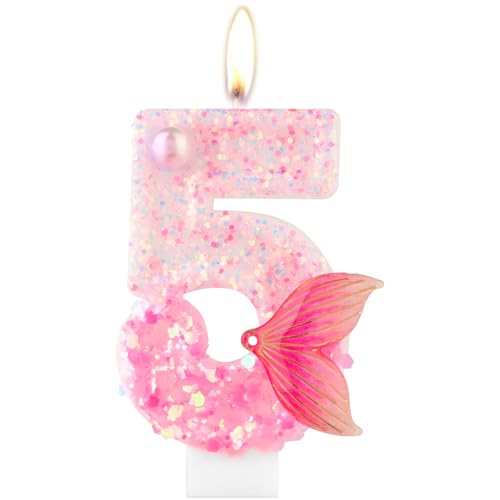 Glitter Geburtstags Nummer Kerze, Rosa 5th Geburtstagskerzen mit Meerjungfrau Schwanz, Rosa Zahl 5 Kerze für Kuchen, Jungen Mädchen 5th Geburtstag Dekorationen, Meerjungfrau Thema Geburtstag Party Glitter Geburtstags Nummer Kerze, Rosa 5th Geburtstagskerzen mit Meerjungfrau Schwanz, Rosa Zahl 5 Kerze für Kuchen, Jungen Mädchen 5th Geburtstag Dekorationen, Meerjungfrau Thema Geburtstag Party von mciskin