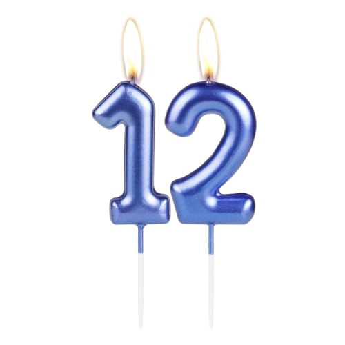 Glitzernde dunkelblaue Zahlenkerze zum 12. Geburtstag, Perlblau, Zahl 12, Kuchenkerze, Geburtstagskuchenaufsatz, Cupcake-Dekoration, Mädchen, Jungen, Hochzeitstag von mciskin