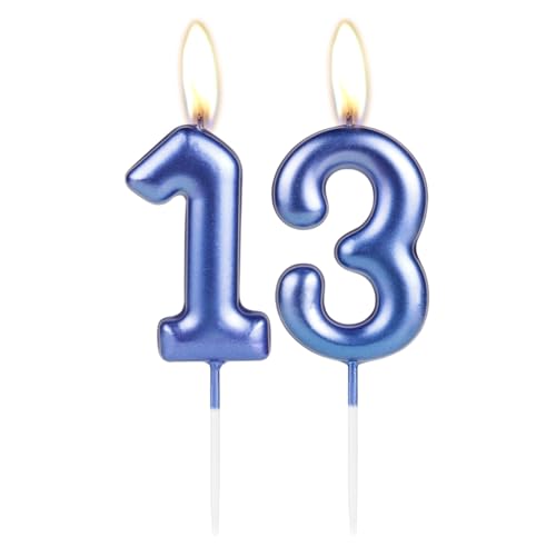 Glitzernde dunkelblaue Zahlenkerze zum 13. Geburtstag, Perlblau, Zahl 13, Kuchenkerze, Geburtstagskuchenaufsatz, Cupcake-Dekoration, Mädchen, Jungen, Hochzeitstag von mciskin