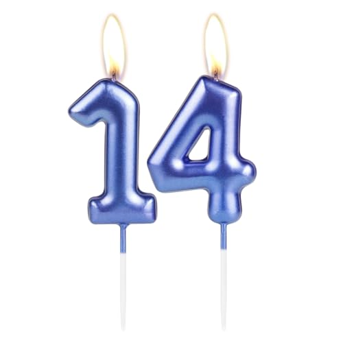 Glitzernde dunkelblaue Zahlenkerze zum 14. Geburtstag, Perlblau, Zahl 14, Kuchenkerze, Geburtstagskuchenaufsatz, Cupcake-Dekoration, Mädchen, Jungen, Hochzeitstag von mciskin