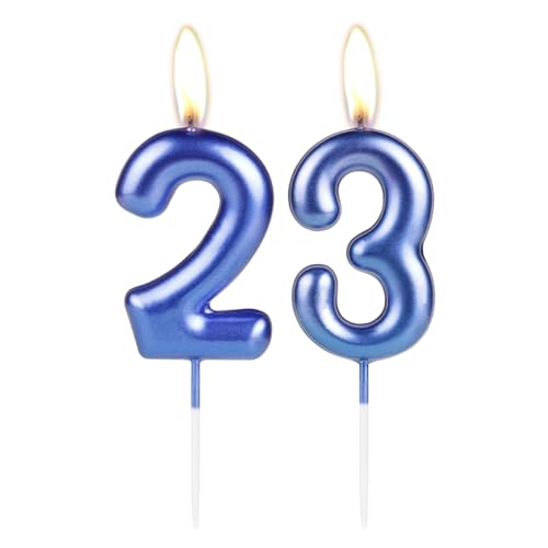 Glitzernde dunkelblaue Zahlenkerze zum 23. Geburtstag, Perlblau, Zahl 23, Kuchenkerze, Geburtstagskuchenaufsatz, Cupcake-Dekoration, Mädchen, Jungen, Hochzeitstag von mciskin