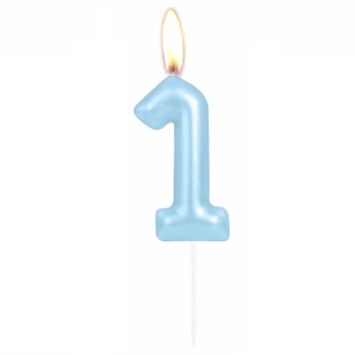 Glitzernde hellblaue Zahlenkerze zum 1. Geburtstag, Perlblau, Zahl 1, Kuchenkerze, Geburtstagskuchenaufsatz, Cupcake-Dekoration, Mädchen, Jungen, Hochzeitstag von mciskin