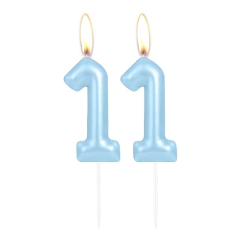 Glitzernde hellblaue Zahlenkerze zum 11. Geburtstag, Perlblau, Zahl 11, Kuchenkerze, Geburtstagskuchenaufsatz, Cupcake-Dekoration, Mädchen, Jungen, Hochzeitstag von mciskin