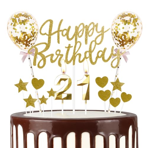 Gold 21st Geburtstag Kerze, Gold Alles Gute zum Geburtstag Kuchen Topper, Gold Ballons, Gold Zahl 21 Kerzen für Kuchen,Gold Kerzen Kuchen Topper für Mädchen Jungen Frauen Geburtstag Party Dekor Gold 21st Geburtstag Kerze, Gold Alles Gute zum Geburtstag Kuchen Topper, Gold Ballons, Gold Zahl 21 Kerzen für Kuchen,Gold Kerzen Kuchen Topper für Mädchen Jungen Frauen Geburtstag Party Dekor von mciskin