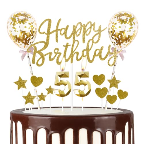 mciskin Gold 55. Geburtstag Kerze, Kuchen Topper, Ballons, Zahl 55 Kerzen, Dekoration für Mädchen, Jungen, Frauen, Männer - 15 Stück, Gold mciskin Gold 55. Geburtstag Kerze, Kuchen Topper, Ballons, Zahl 55 Kerzen, Dekoration für Mädchen, Jungen, Frauen, Männer - 15 Stück, Gold von mciskin