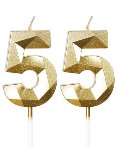 Gold Kerzen zum 55th Geburtstag, 3D Gold Zahl 55 Kerze für Kuchen, Frauen Männer 55th Geburtstag Dekorationen, Gold Kuchendekorationen, Gold Kerze Kuchen für Geburtstagsfeier Hochzeitstag von mciskin
