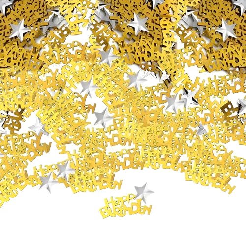 Gold-Konfetti, Geburtstagsdekorationen, metallische Papierreste für Party-Tischdekoration, goldenes Konfetti mit silbernen Sternen für Mädchen, Jungen, Frauen, Männer, Geburtstagsparty-Zubehör Gold-Konfetti, Geburtstagsdekorationen, metallische Papierreste für Party-Tischdekoration, goldenes Konfetti mit silbernen Sternen für Mädchen, Jungen, Frauen, Männer, Geburtstagsparty-Zubehör von mciskin