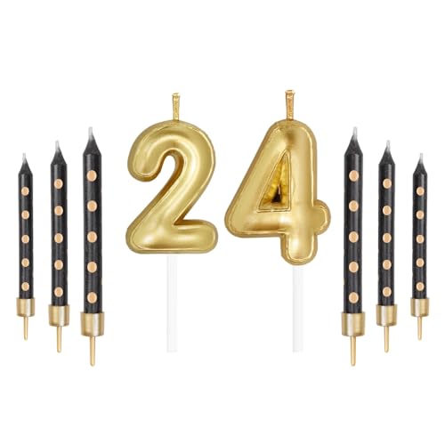 Goldene Zahlenkerzen mit schwarzen Punkten, Kerzen Set, Happy 24./42th Birthday Kerzen für Kuchen, Geburtstagskerzen, Topper für Mädchen, Jungen, Frauen, Herren, Geburtstag, Party, Dekorationen, von mciskin