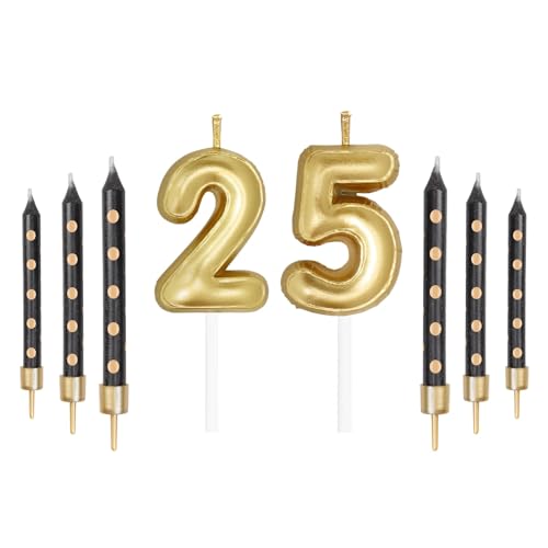 mciskin Goldene Zahlenkerzen mit schwarzen Punkten, Kerzen Set, Happy 25th/52th Birthday Kerzen für Kuchen, Geburtstagskerzen, Topper für Mädchen, Jungen, Frauen, Herren, Geburts, JSLZ25/52 mciskin Goldene Zahlenkerzen mit schwarzen Punkten, Kerzen Set, Happy 25th/52th Birthday Kerzen für Kuchen, Geburtstagskerzen, Topper für Mädchen, Jungen, Frauen, Herren, Geburts, JSLZ25/52 von mciskin