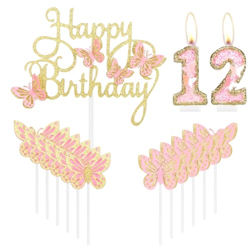 Happy 12th Birthday Schmetterling Kerzen Kuchen Cupcake Topper Rosa Gold Zahl 12 Kerze für Kuchen Mädchen 12. Geburtstag Kuchen Dekorationen Rosa Schmetterling 12. Geburtstag Kuchen Topper für Happy 12th Birthday Schmetterling Kerzen Kuchen Cupcake Topper Rosa Gold Zahl 12 Kerze für Kuchen Mädchen 12. Geburtstag Kuchen Dekorationen Rosa Schmetterling 12. Geburtstag Kuchen Topper für von mciskin