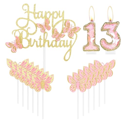 Happy 16th Birthday Schmetterling Kerzen Kuchen Cupcake Topper Rosa Gold Zahl 16 Kerze für Kuchen Mädchen 16. Geburtstag Kuchen Dekorationen Rosa Schmetterling 16. Geburtstag Kuchen Topper für von mciskin