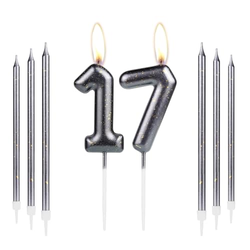 Happy 17th Birthday Candle Cake Topper, Number 17 Candle for Cake, Black Gold Candles for Women Men Girl Boy Birthday Decorations, Cake Candle Cake Topper for 17th Birthday Party Wedding Anniversary von mciskin