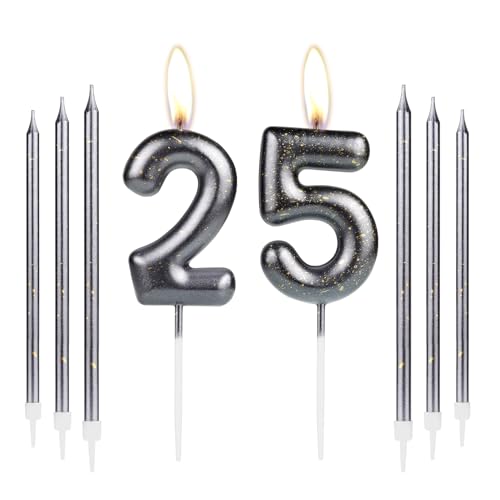 Happy 25th Birthday Candle Cake Topper, Number 25 Candle for Cake, Black Gold Candles for Women Men Girl Boy Birthday Decorations, Cake Candle Cake Topper for 25th Birthday Party Wedding Anniversary von mciskin