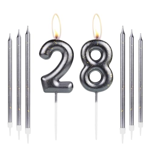 mciskin Happy 28th Birthday Candle Cake Topper, Number 28 Candle for Cake, Black Gold Candles for Women Men Girl Boy Birthday Decorations, Cake Candle Cake Topper for 28th Birthd von mciskin