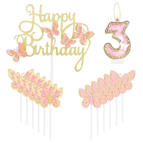 Happy 3rd Birthday Schmetterling Kerzen Kuchen Cupcake Topper Rosa Gold Zahl 3 Kerze für Kuchen Mädchen 3. Geburtstag Kuchen Dekorationen Rosa Schmetterling 3. Geburtstag Kuchen Topper Happy 3rd Birthday Schmetterling Kerzen Kuchen Cupcake Topper Rosa Gold Zahl 3 Kerze für Kuchen Mädchen 3. Geburtstag Kuchen Dekorationen Rosa Schmetterling 3. Geburtstag Kuchen Topper von mciskin