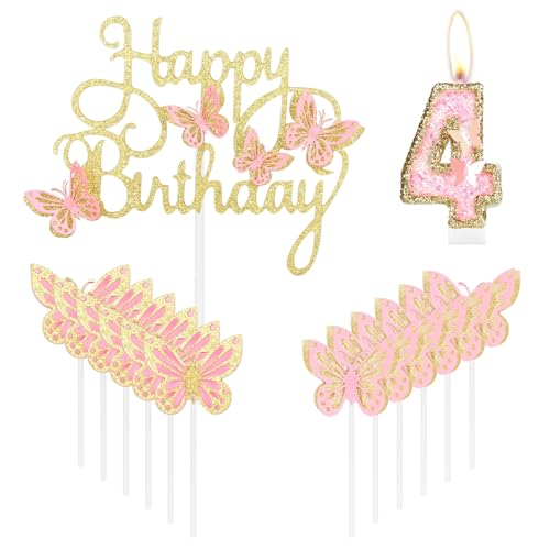 Happy 4th Birthday Schmetterling Kerzen Kuchen Cupcake Topper Rosa Gold Nummer 4 Kerze für Kuchen Mädchen 4. Geburtstag Kuchen Dekorationen Rosa Schmetterling 4. Geburtstag Kuchen Topper Happy 4th Birthday Schmetterling Kerzen Kuchen Cupcake Topper Rosa Gold Nummer 4 Kerze für Kuchen Mädchen 4. Geburtstag Kuchen Dekorationen Rosa Schmetterling 4. Geburtstag Kuchen Topper von mciskin