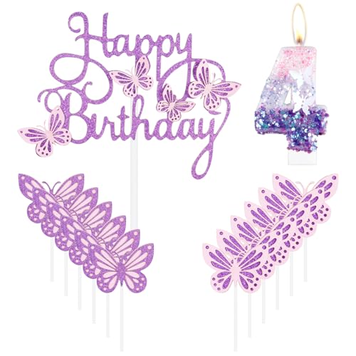 Geburtstagskerzen "Happy 4th Butterfly", rosa lila Zahl 4 Kerze mit Schmetterlingskuchen, Cupcake-Topper für Mädchen, Kuchendekorationen zum 4. Geburtstag, niedlicher 4. Geburtstag Kuchenaufsatz für Geburtstagskerzen "Happy 4th Butterfly", rosa lila Zahl 4 Kerze mit Schmetterlingskuchen, Cupcake-Topper für Mädchen, Kuchendekorationen zum 4. Geburtstag, niedlicher 4. Geburtstag Kuchenaufsatz für von mciskin
