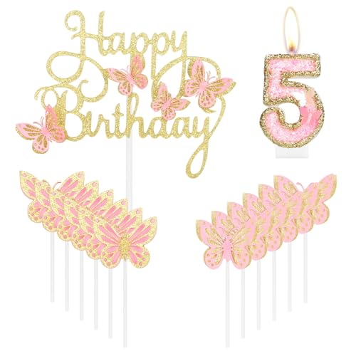 Happy 5th Birthday Schmetterling Kerzen Kuchen Cupcake Topper Rosa Gold Nummer 5 Kerze für Kuchen Mädchen 5. Geburtstag Kuchen Dekorationen Rosa Schmetterling 5. Geburtstag Kuchen Topper Happy 5th Birthday Schmetterling Kerzen Kuchen Cupcake Topper Rosa Gold Nummer 5 Kerze für Kuchen Mädchen 5. Geburtstag Kuchen Dekorationen Rosa Schmetterling 5. Geburtstag Kuchen Topper von mciskin