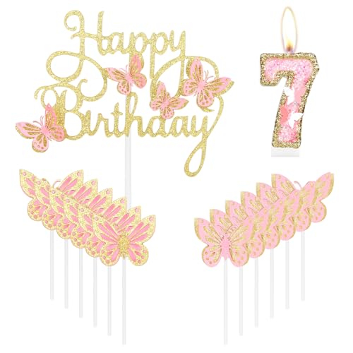 Happy 7th Birthday Schmetterling Kerzen Kuchen Cupcake Topper Rosa Gold Nummer 7 Kerze für Kuchen Mädchen 7. Geburtstag Kuchen Dekorationen Rosa Schmetterling 7. Geburtstag Kuchen Topper Happy 7th Birthday Schmetterling Kerzen Kuchen Cupcake Topper Rosa Gold Nummer 7 Kerze für Kuchen Mädchen 7. Geburtstag Kuchen Dekorationen Rosa Schmetterling 7. Geburtstag Kuchen Topper von mciskin