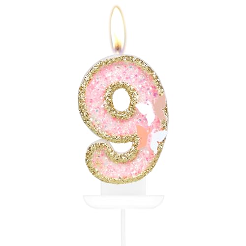 Happy 9th Birthday Schmetterling Nummer 9 Kerzen, Rosa Gold Kerzen Kuchen Cupcake Topper für Kuchen, Mädchen 9. Geburtstag Kuchen Dekorationen, Schmetterling 9. Geburtstag Kerze Kuchen Topper für Happy 9th Birthday Schmetterling Nummer 9 Kerzen, Rosa Gold Kerzen Kuchen Cupcake Topper für Kuchen, Mädchen 9. Geburtstag Kuchen Dekorationen, Schmetterling 9. Geburtstag Kerze Kuchen Topper für von mciskin